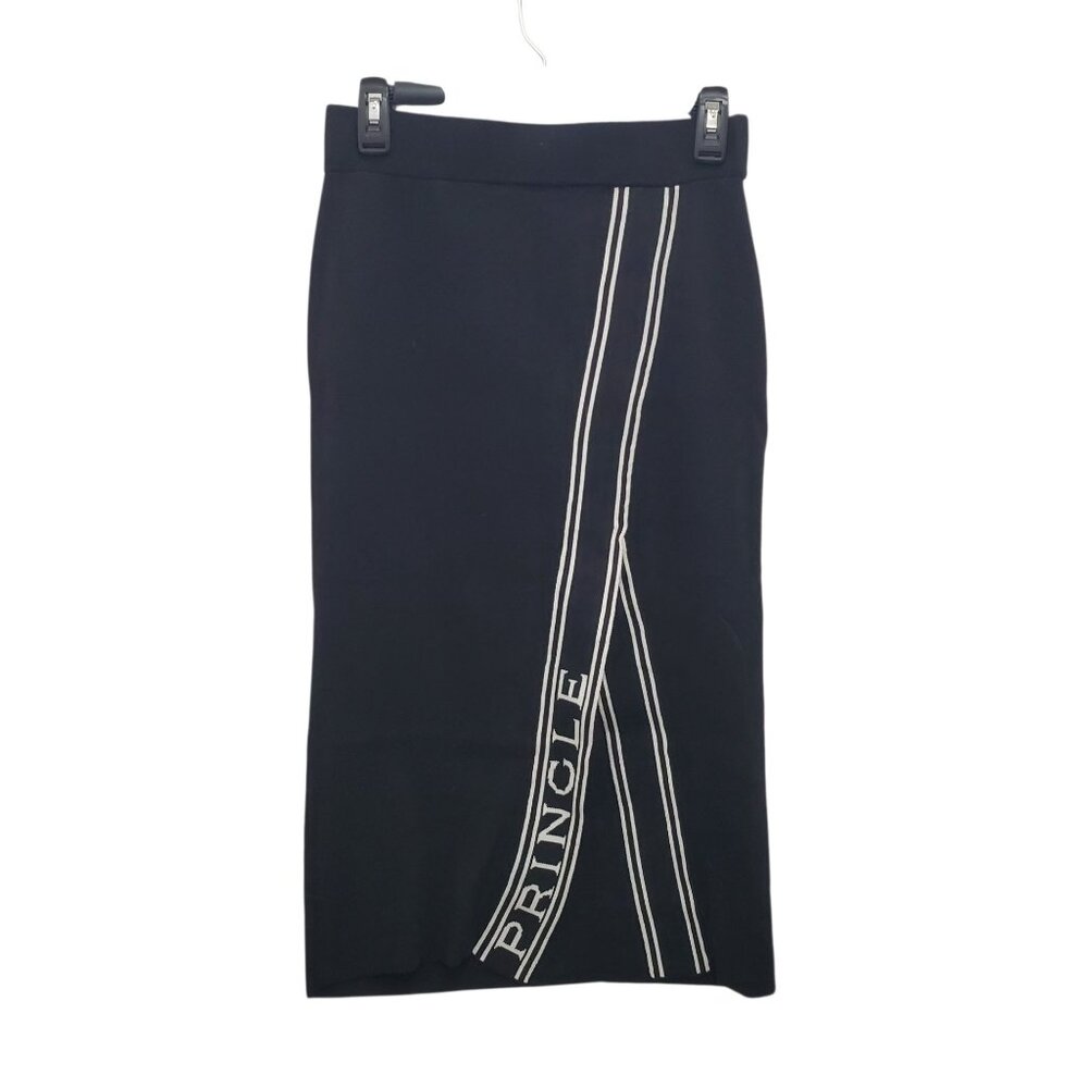 Pringle of Scotland x H&M Black Spell Out Split Front Knit Pencil Skirt Size‎ S